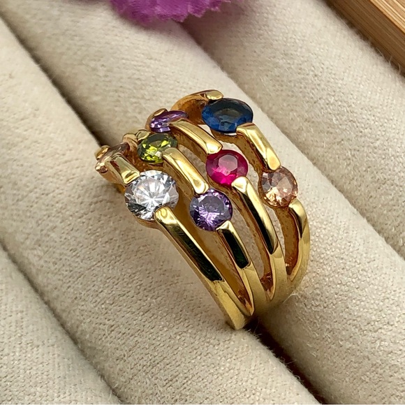 Fashion Jewelry Multicolor Gemstone Gold Ring - Picture 7 of 16